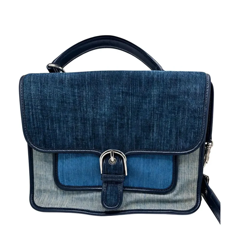 Michael Kors denim top-handle satchel/crossbody bag in a dark blue denim